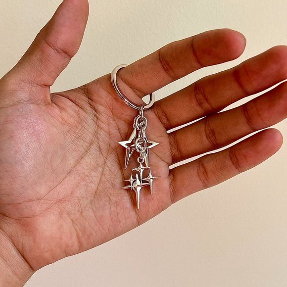 y2k 2000s triple star pendant keyring for keychain - Picture 8 of 8